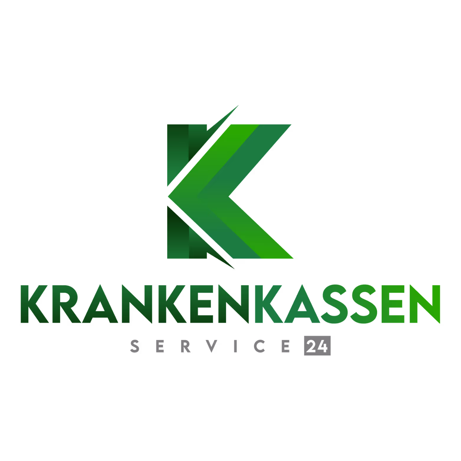 Grünes stilisiertes K-Symbol über dem Text 'KRANKENKASSEN SERVICE 24'.